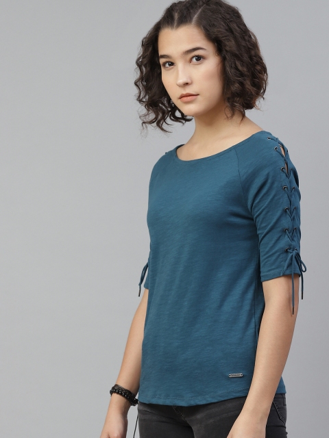

The Roadster Lifestyle Co Navy Blue Pure Cotton Regular Top
