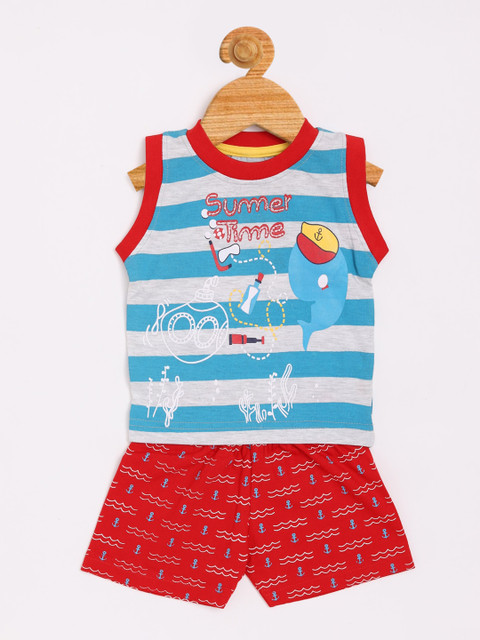 

Olio Kids Boys Blue Printed T-shirt with Shorts
