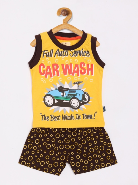 

Olio Kids Boys Yellow & Black Printed T-shirt with Shorts