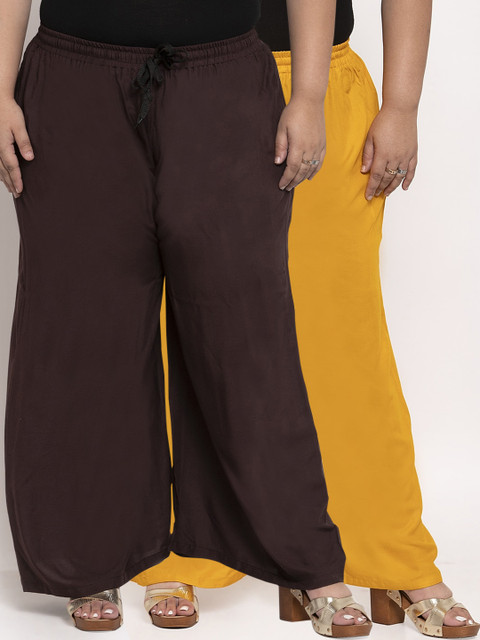 

TAG 7 PLUS Women Brown & Yellow Solid Flared Palazzos