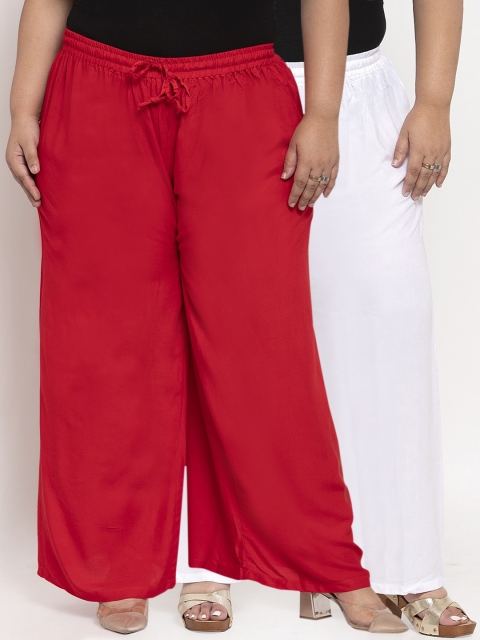 

TAG 7 PLUS Women White & Red Solid Flared Palazzos Combo Of 2