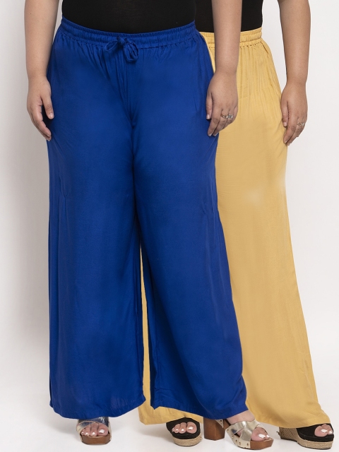 

TAG 7 PLUS Women Blue & Beige Solid Flared Palazzos Set of 2
