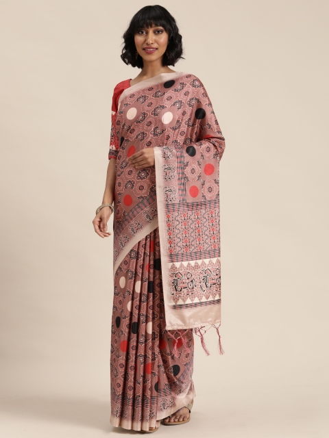 

Mitera Mauve & Black Printed Venkatgiri Saree