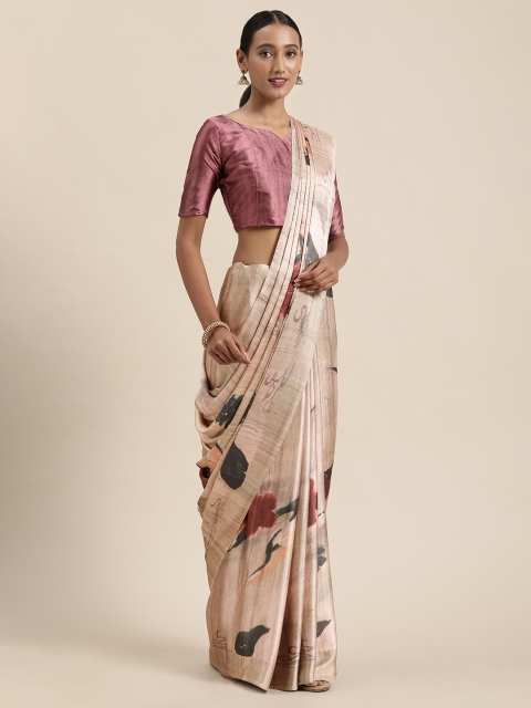 

Saree mall Beige & Red Satin Printed Saree