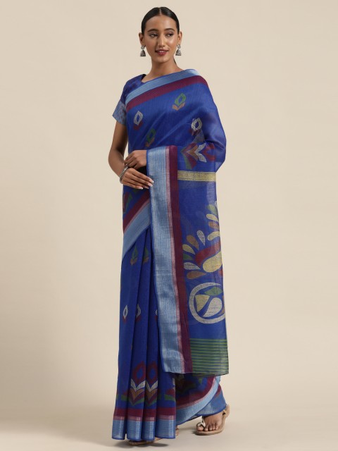 

Saree mall Blue Cotton Blend Printed Bandhani Saree