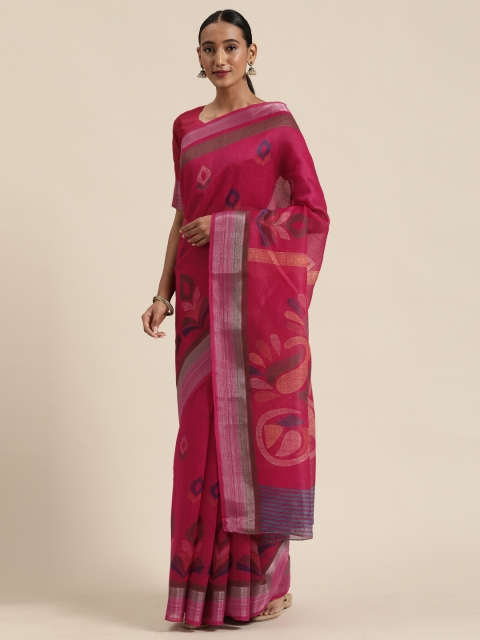 

Saree mall Pink & Blue Cotton Blend Printed Bandhani Saree