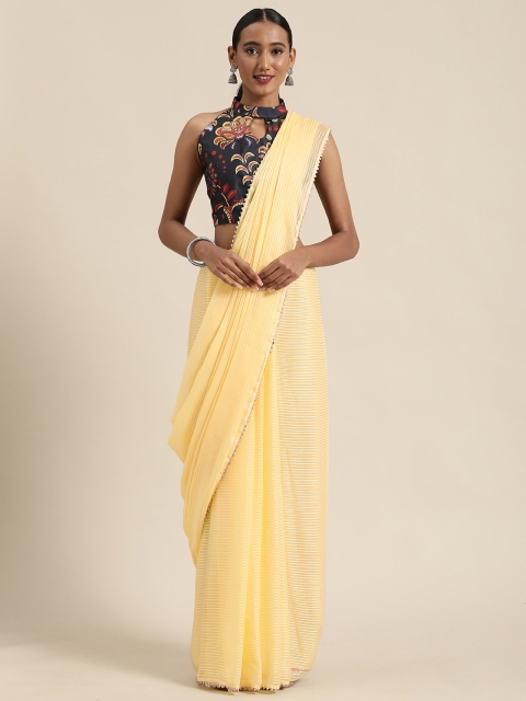 

Saree mall Yellow Pure Georgette Embellished Chanderi Saree