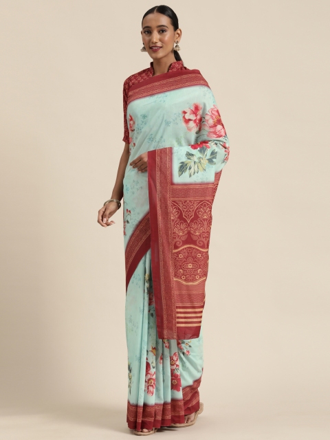 

Saree mall Sea Green & Red Silk Cotton Printed Bagh Saree