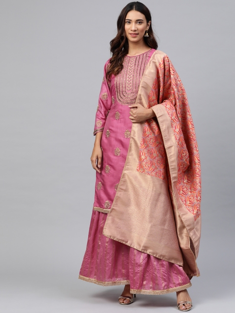 

Readiprint Fashions Pink & Golden Embellished Unstitched Dress Material
