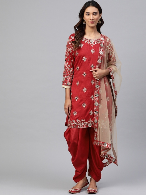 

Readiprint Fashions Maroon & Beige Zari Embroidered Unstitched Dress Material With Dupatta
