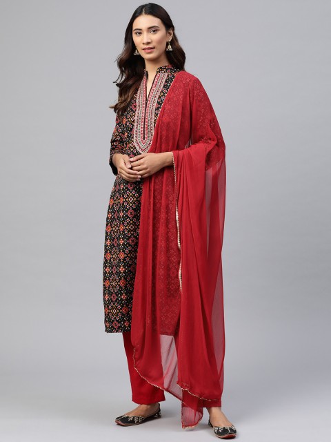 

Readiprint Fashions Black & Red Cotton Blend Unstitched Dress Material