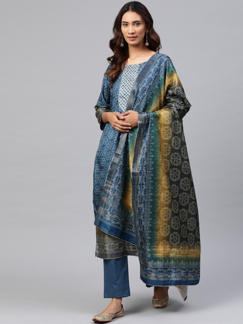 

Readiprint Fashions Teal Blue & White Bandhani Printed Unstitched Dress Material