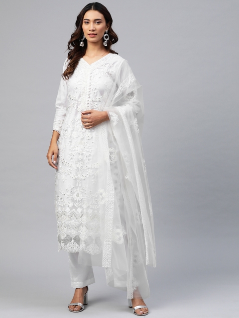 

Readiprint Fashions White & Silver Embroidered Net Unstitched Dress Material