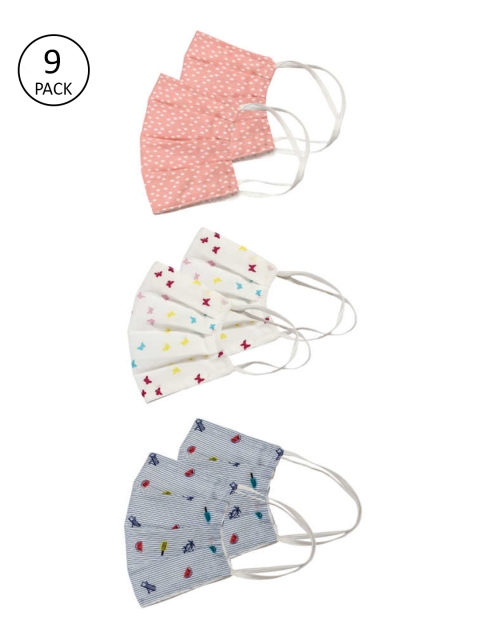 

Bellofox Unisex Pack of 9 Printed 3Ply Reusable Protective Outdoor Face Masks, White
