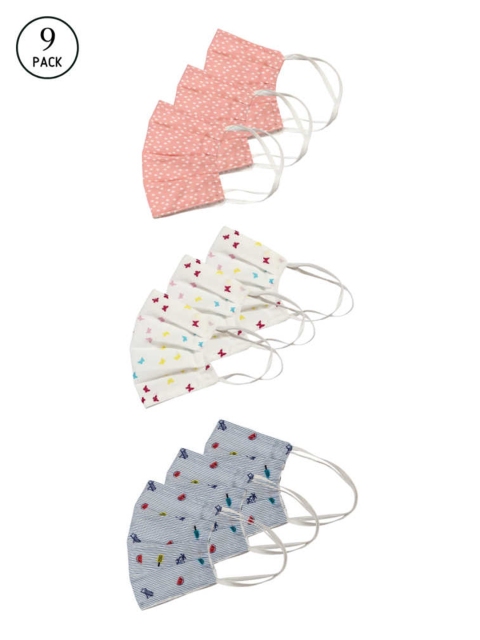 

Bellofox Pack Of 9 Peach Coloured & White Printed 3Ply Protective Outdoor Face Masks