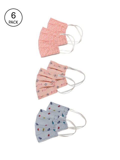 

Bellofox Unisex Pack of 6 Printed 3-Ply Reusable Cloth Face Masks, Peach