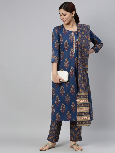 

AHIKA Women Blue & Red Printed Kurta with Palazzos & Dupatta