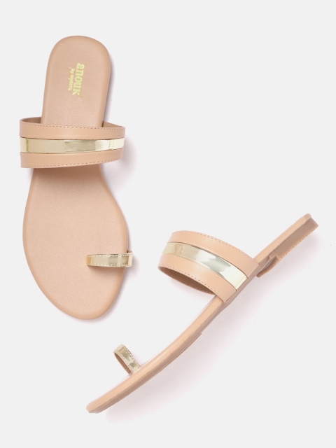 

Anouk Women Beige & Gold-Toned Colourblocked Handmade One Toe Flats
