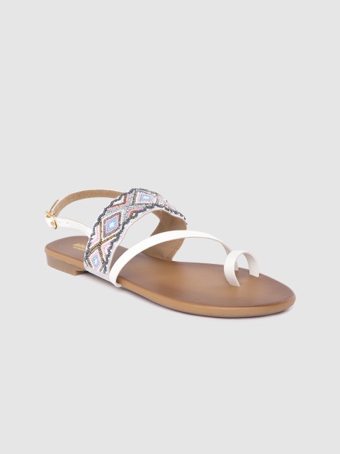 

Anouk Women White & Silver-Toned Beaded Open Toe Flats