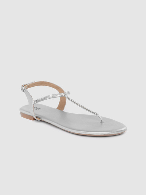 

Anouk Women Silver-Toned Embellished T-Strap Flats