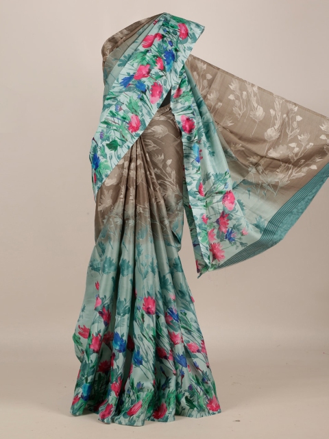 

Pothys Green Floral Printed Jute Silk Saree