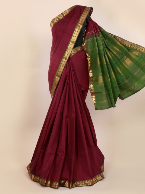 

Pothys Maroon & Green Pure Silk Solid Kanjeevaram Saree