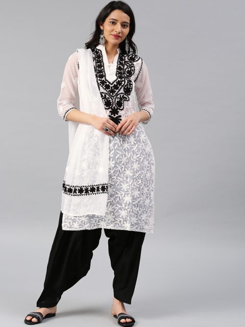 

Saadgi Black & White Chikankari Embroidered Kurta with Dupatta