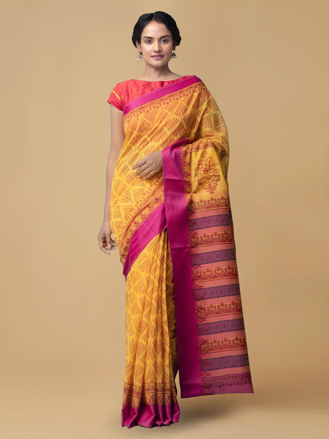 

Unnati Silks Orange Woven Design Chanderi Handloom Saree