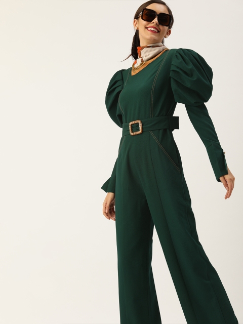 

QUIERO Women Green Self Design Basic Jumpsuit with Puff Sleeve