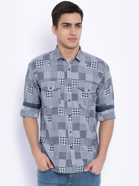 

V Dot by Van Heusen Blue Printed Slim Casual Shirt