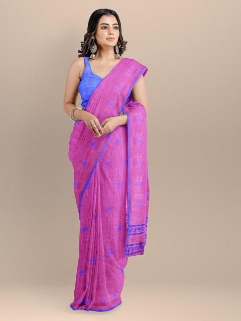 

BharatSthali Pink Color Pure Cotton Woven Design Taant Handloom Saree