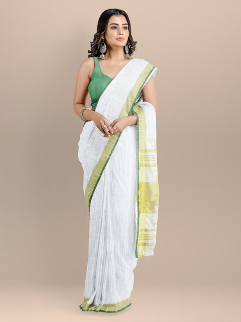 

BharatSthali White Pure Cotton Solid Mangalagiri Handloom Saree