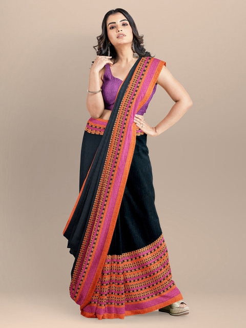 

BharatSthali Black & Purple Pure Cotton Woven Design Sambalpuri Handloom Saree