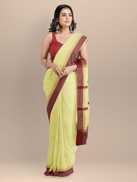 

BharatSthali Yellow & Red Pure Cotton Solid Maheshwari Saree
