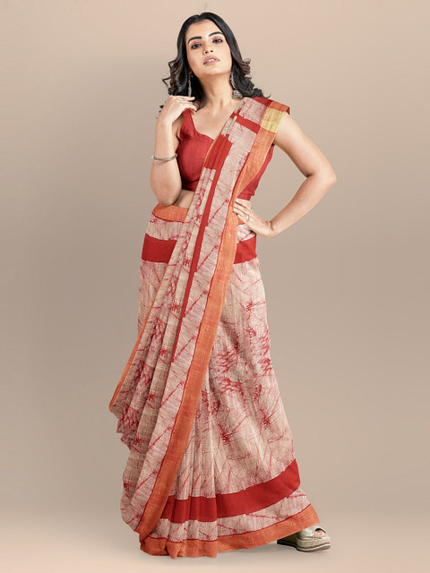 

BharatSthali Red Silk Cotton Printed Venkatgiri Saree