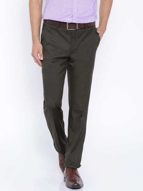 

V Dot by Van Heusen Men Brown Solid Slim Fit Flat-Front Trousers