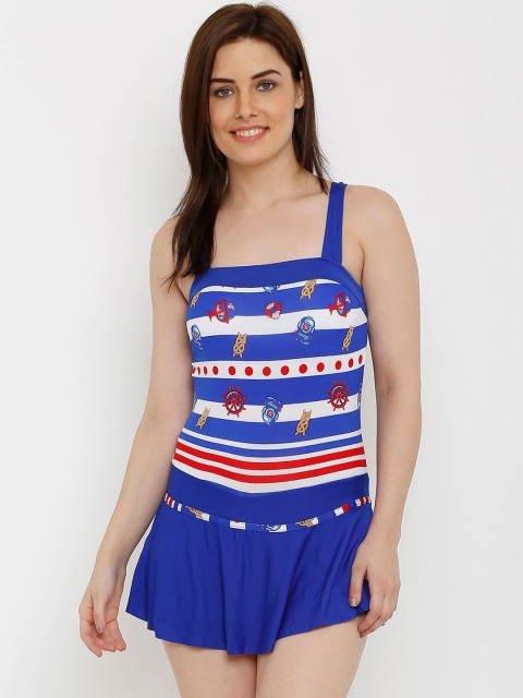 

Heart 2 Heart Women Blue And White Printed Swimming Dress