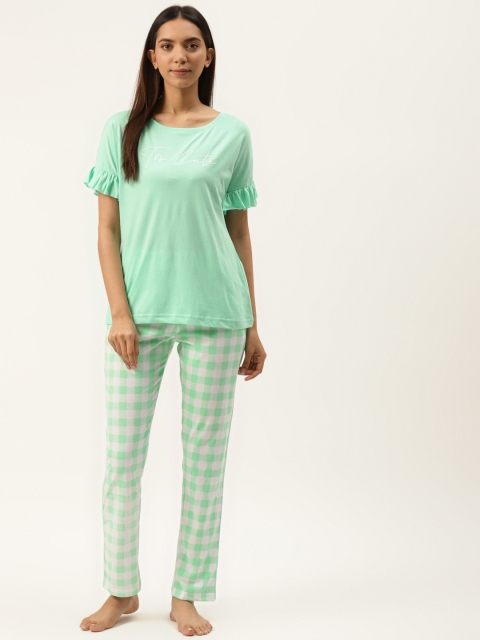 

Sweet Dreams Women Green & White Pure Cotton Printed Night Suit