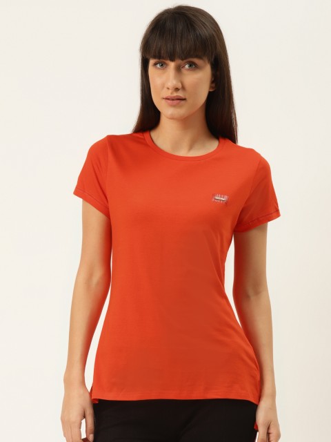 

Sweet Dreams Women Orange Pure Cotton Solid Longline Lounge T-shirts