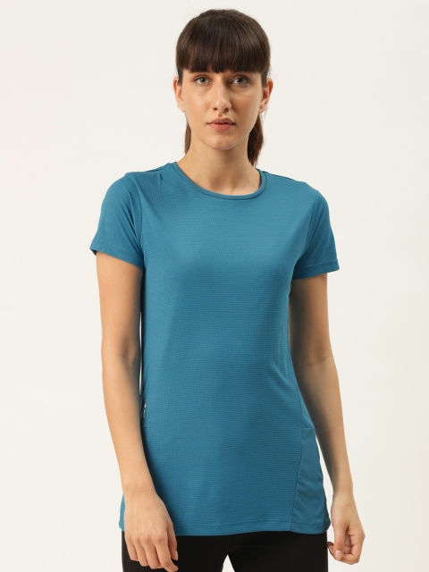 

Sweet Dreams Women Teal Blue Self-Checked Round Neck T-shirt