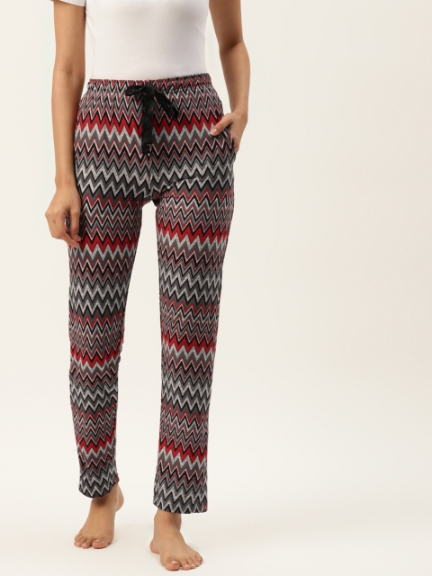 

Sweet Dreams Women Grey & Red Chevron Printed Lounge Pants