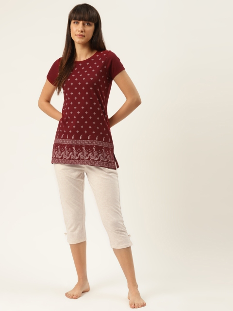 

Sweet Dreams Women Maroon & Off-White Printed Night suit