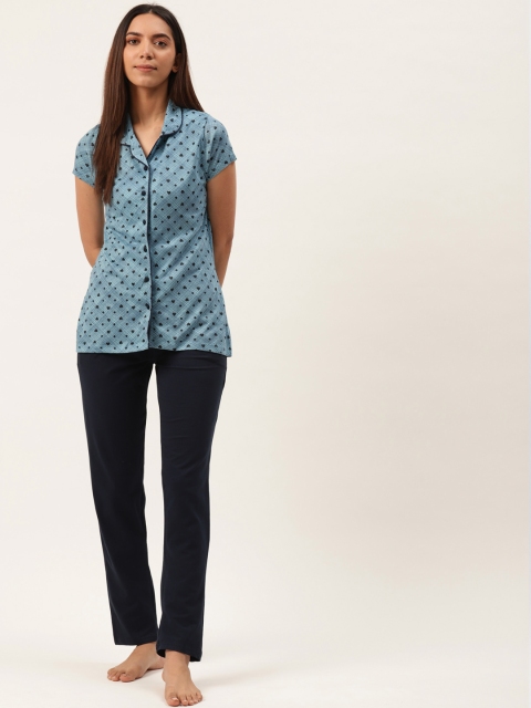 

Sweet Dreams Women Blue & Black Heart Shaped Printed Night suit