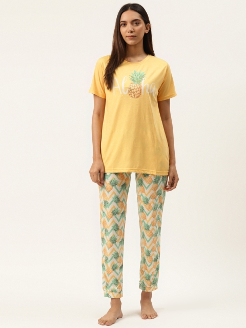 

Sweet Dreams Women Yellow & White Pineapple Printed Night suit