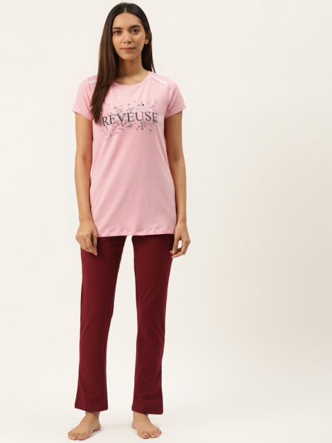 

Sweet Dreams Women Pink & Maroon Printed Night suit