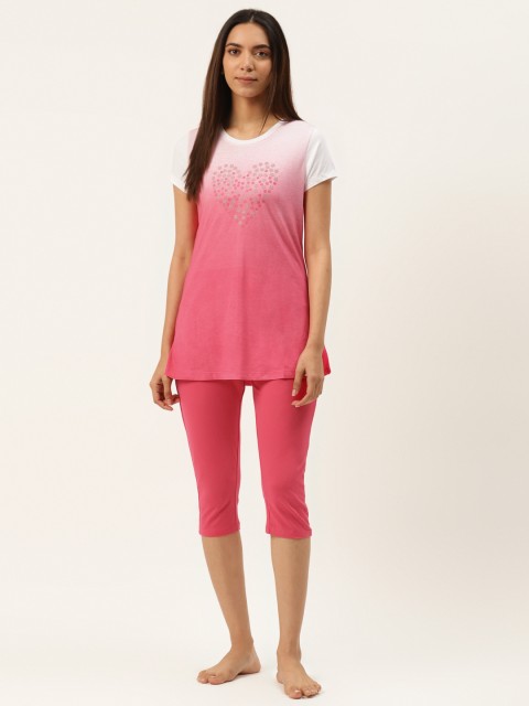 

Sweet Dreams Women Pink & White Heart Print Ombre Night Suit