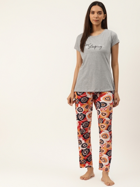 

Sweet Dreams Women Grey Melange & Red Printed Night Suit