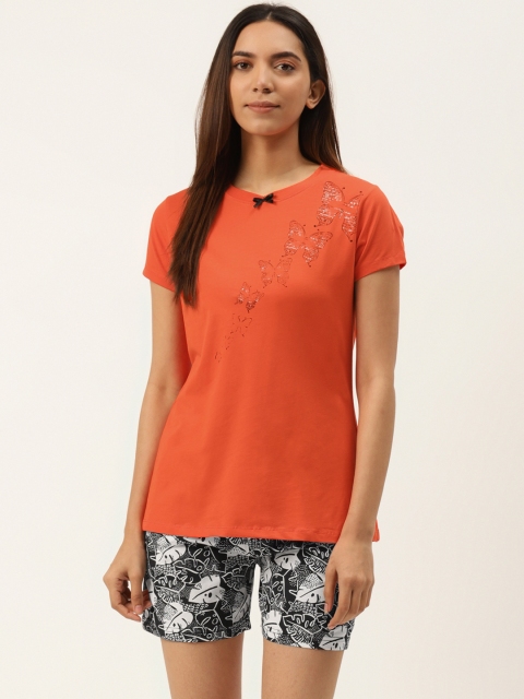

Sweet Dreams Women Orange & Black Printed Night Suit