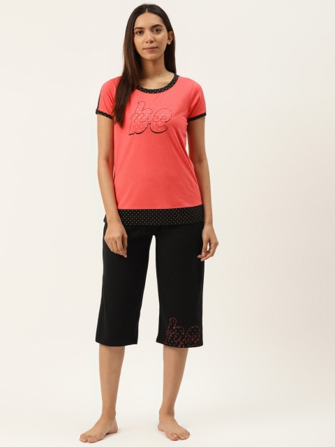 

Sweet Dreams Women Coral Pink & Black Printed Night suit