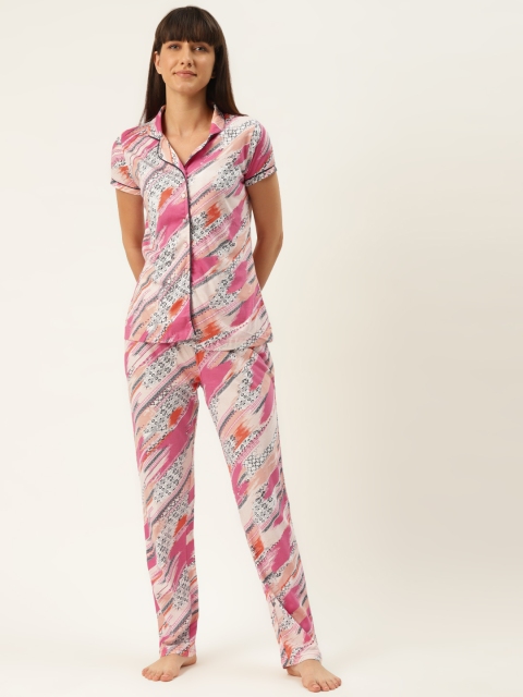 

Sweet Dreams Women Pink & White Pure Cotton Printed Night suit